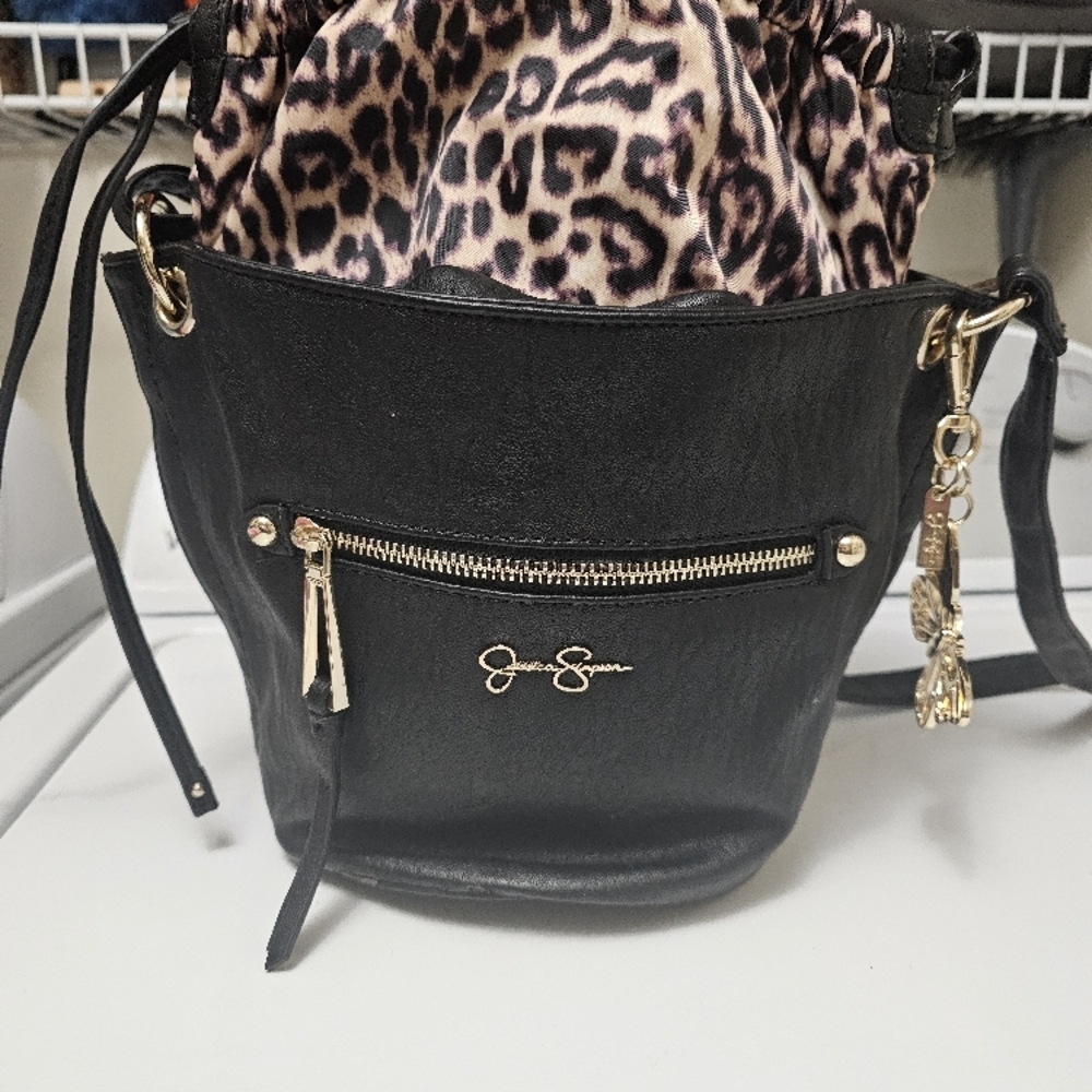 Jessica Simpson Black and Leopard Print Women's Bag